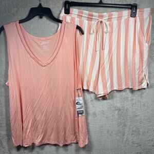 Liz Claiborne NEW 2 Piece Pajama Set XXL Tank Top & Short Stretch Orange Stripe